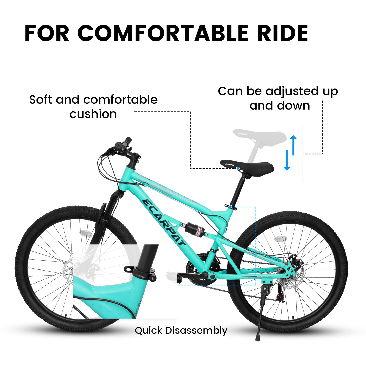 Ecarpat 26 Inch Full Suspension Mountain Bike, 21 Speeds Dual Disc Brake, Men Women Carbon Steel Mountain Bike, Adult Commuter City Bikes