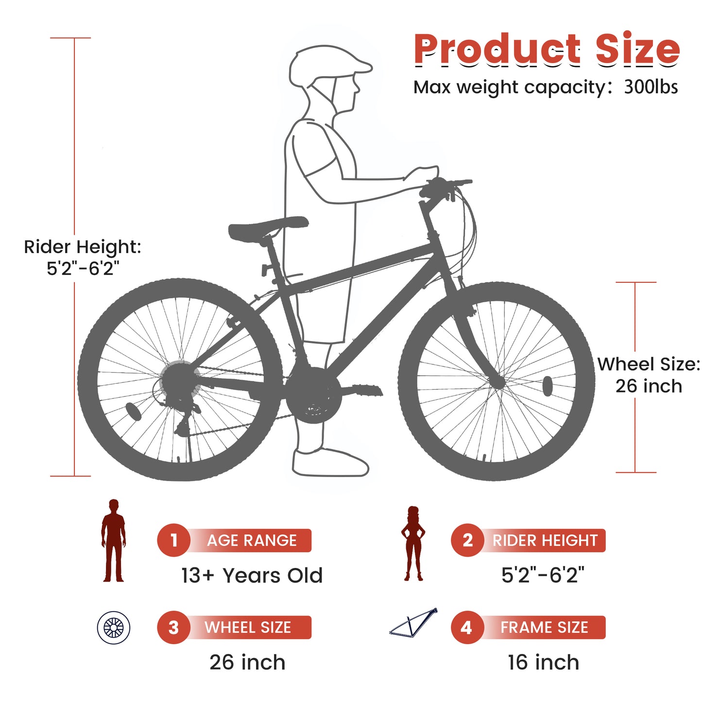 Mountain Bike 26 Inch for Men Women, 21 Speeds High-Carbon Steel Frame, Front Suspension Sport Bicycle, Adult Teens MTB Bicycle for Snow City Commuters and Short Trip