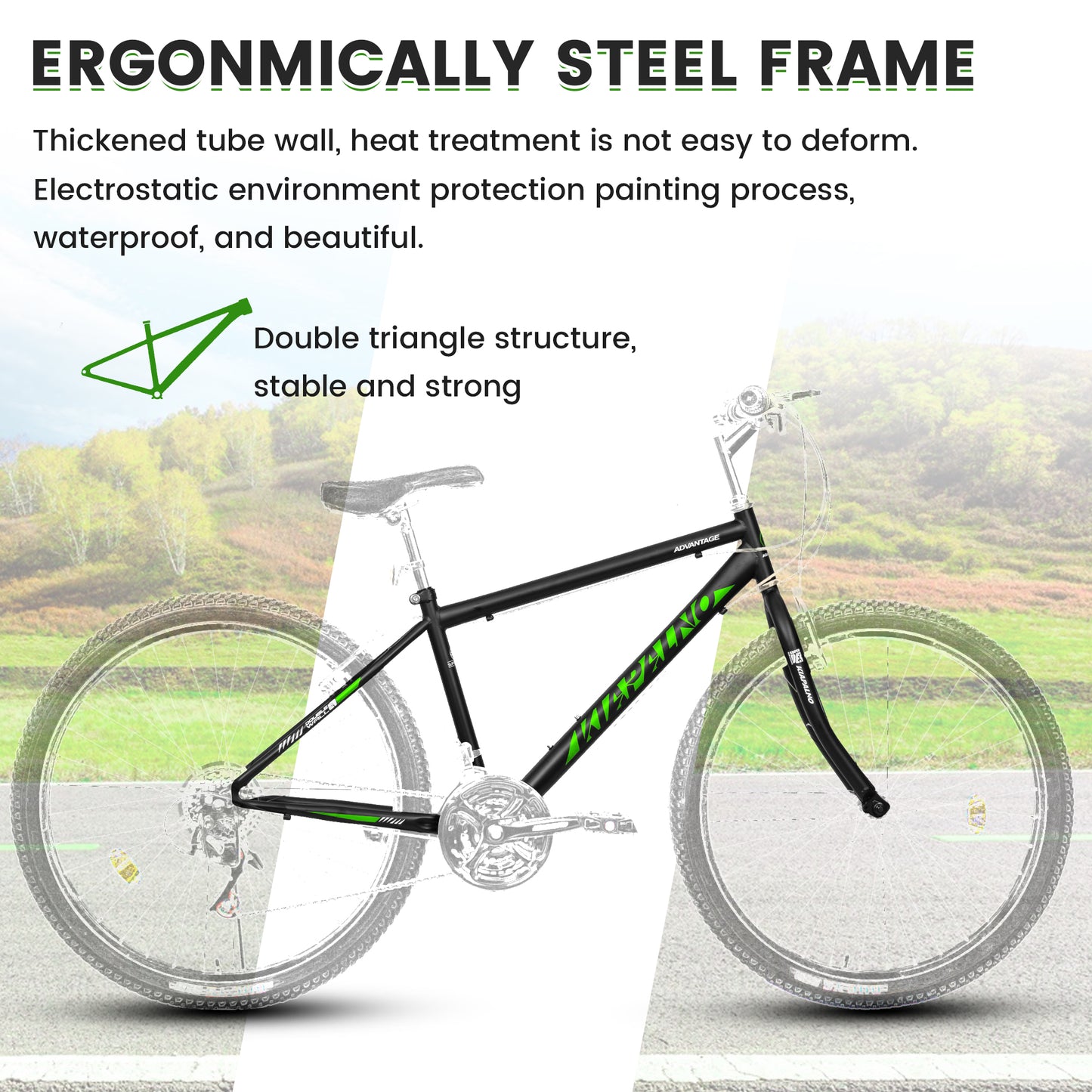 Mountain Bike 26 Inch for Men Women, 21 Speeds High-Carbon Steel Frame, Front Suspension Sport Bicycle, Adult Teens MTB Bicycle for Snow City Commuters and Short Trip
