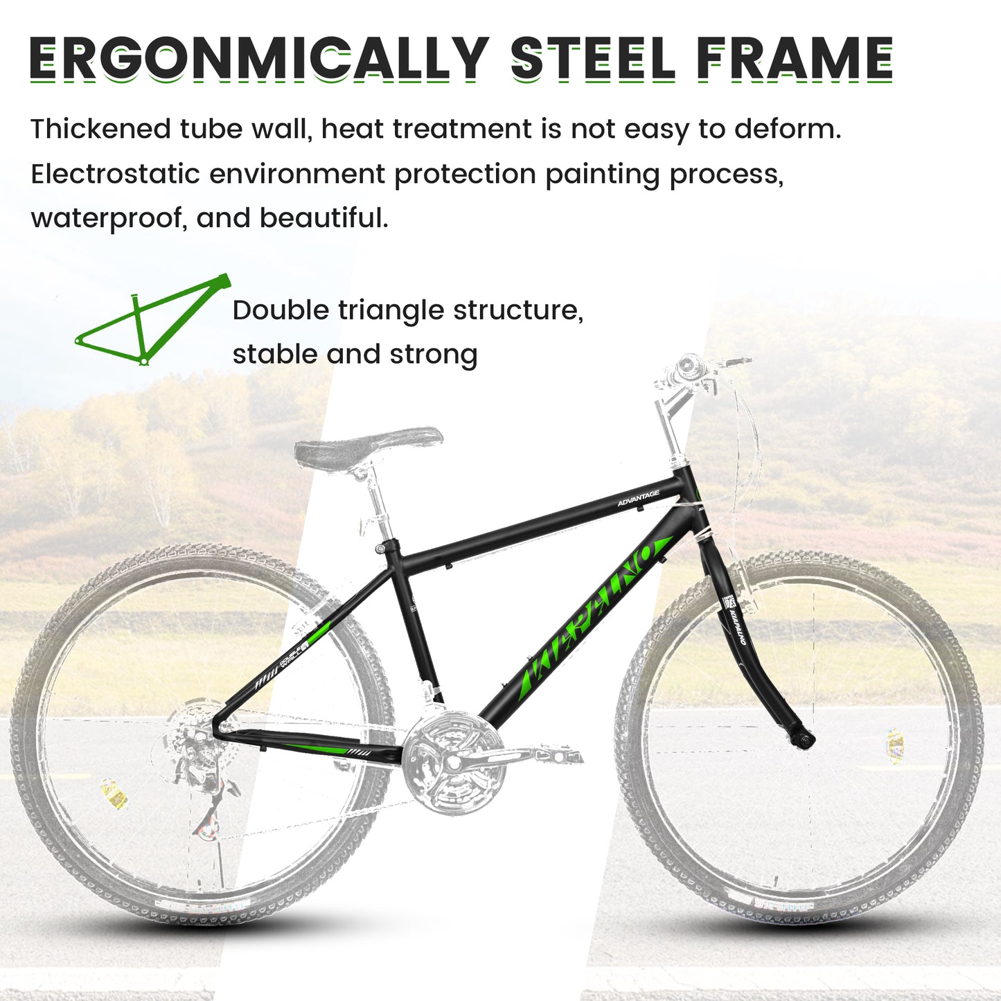 Mountain Bike 26 Inch for Men Women, 21 Speeds High-Carbon Steel Frame, Front Suspension Sport Bicycle, Adult Teens MTB Bicycle for Snow City Commuters and Short Trip