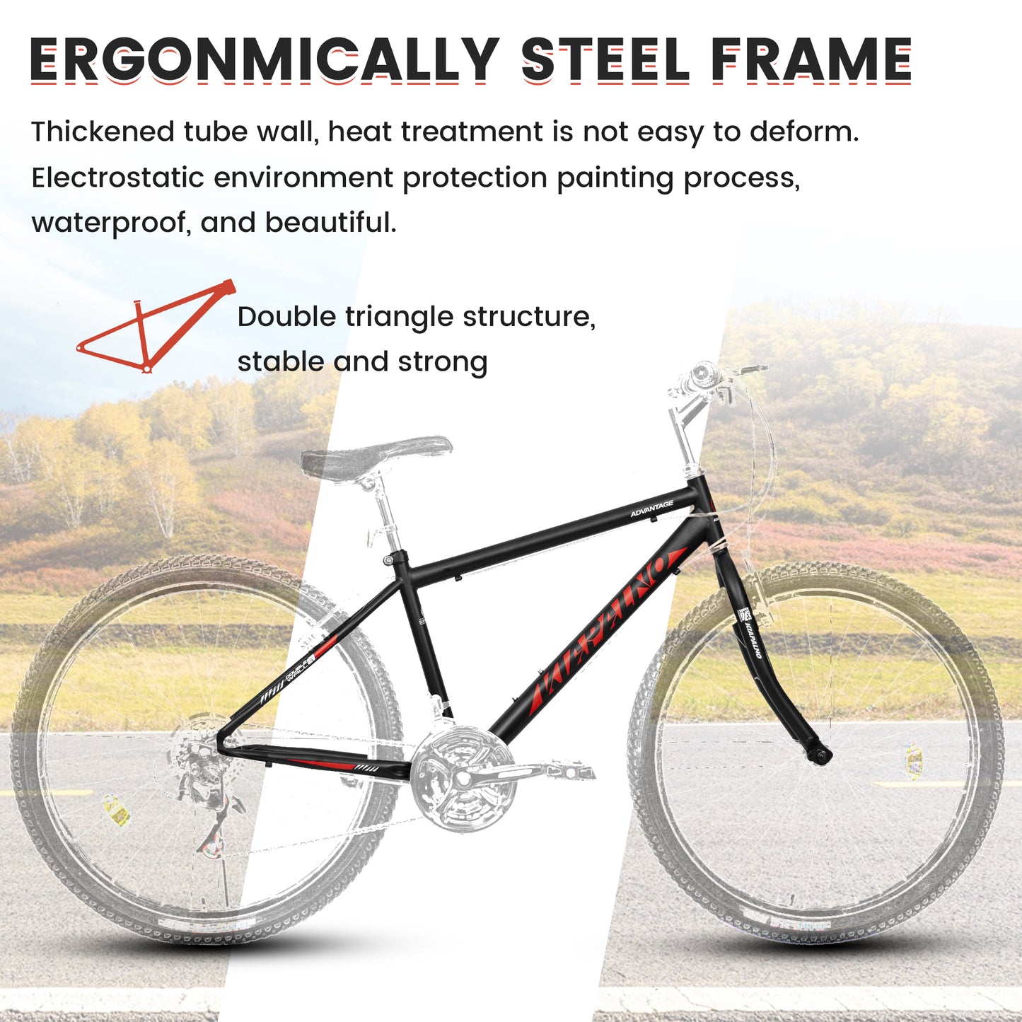 Mountain Bike 26 Inch for Men Women, 21 Speeds High-Carbon Steel Frame, Front Suspension Sport Bicycle, Adult Teens MTB Bicycle for Snow City Commuters and Short Trip