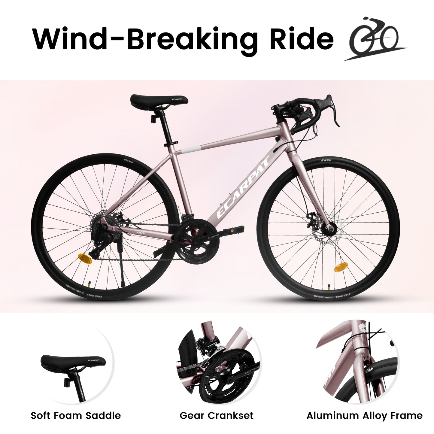 Ecarpat 700C Road Bike, 16-Speed Outdoor Bike Disc Brakes, Light Weight Aluminum Frame ,Racing Bike City Commuting Road Bicycle M Size
