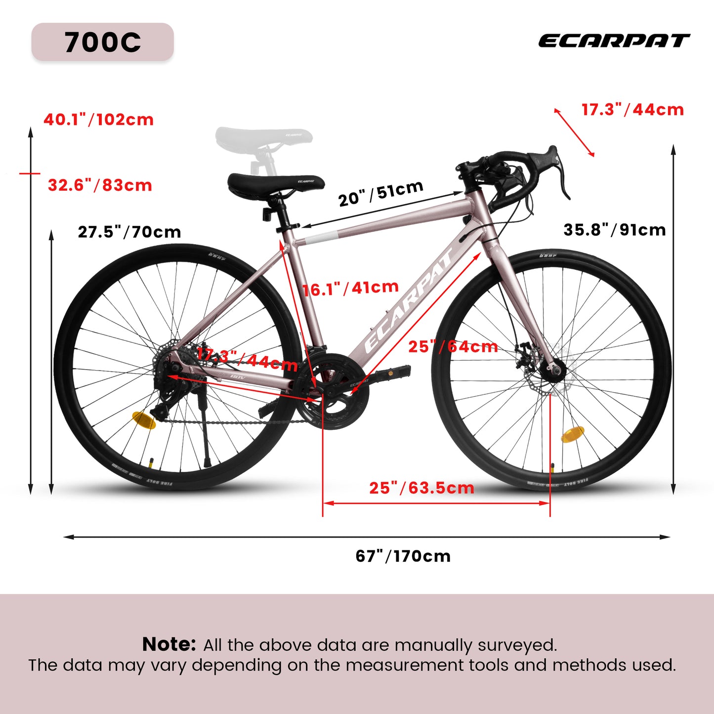 Ecarpat 700C Road Bike, 16-Speed Outdoor Bike Disc Brakes, Light Weight Aluminum Frame ,Racing Bike City Commuting Road Bicycle M Size