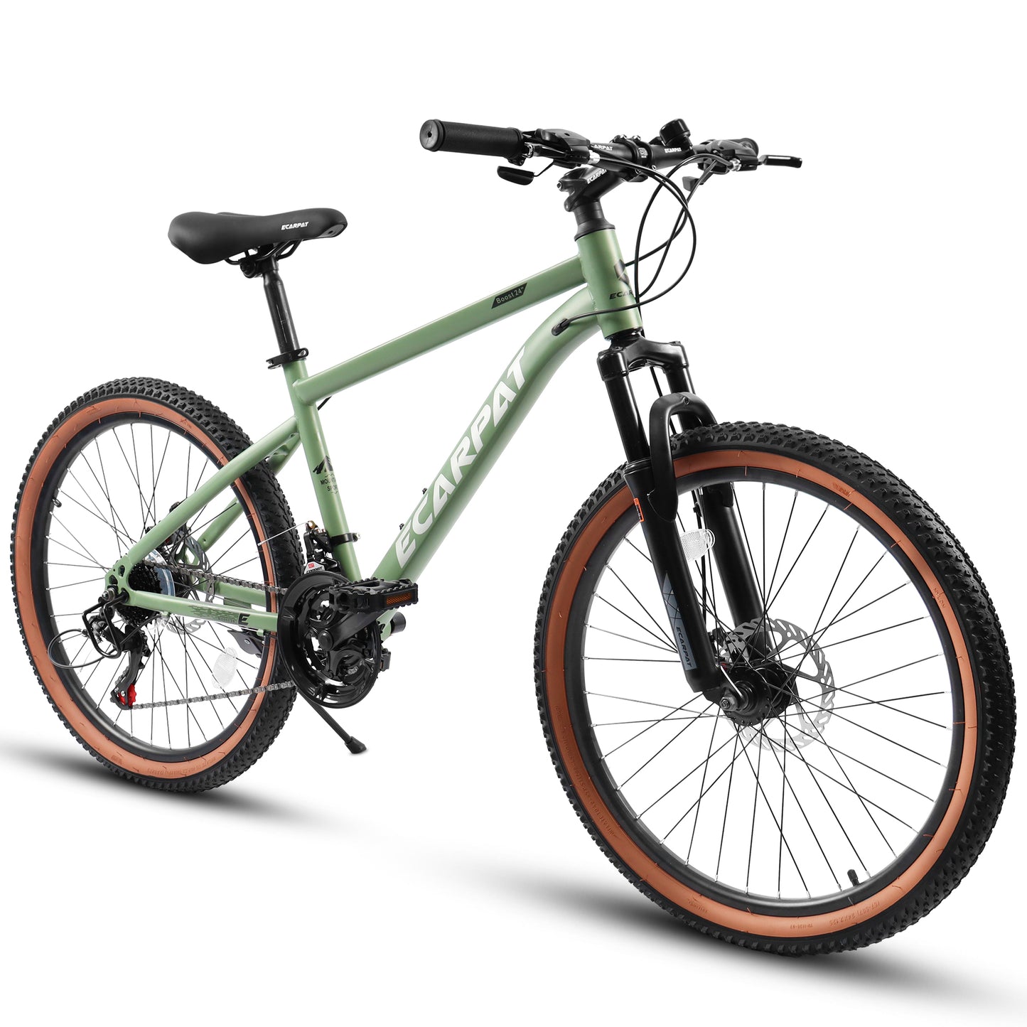 Ecarpat 24 Inch Mountain Bike, Dual/Front Suspension Mens Mountain Bike with 21 Speeds High-Carbon Steel Frame and Disc/V Brakes, Adult Sport Bicycle for Trail Snow Commuter City Road