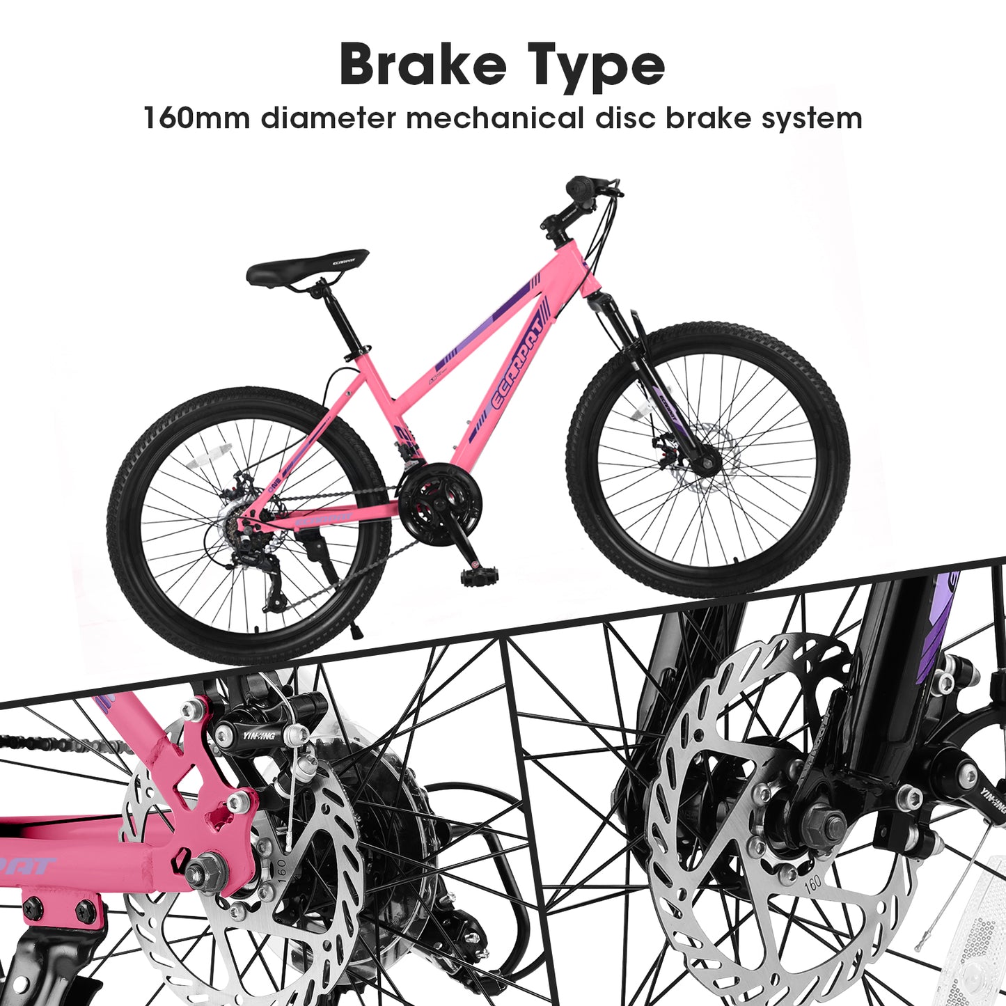 Ecarpat 24/26 Inch Women Girls Mountain Bike, Disc Brakes 21 Speeds Women Bike, Sturdy Steel Frame and Suspension Fork, Stylish Adult and Teens Bicycle for Urban Trail Snow Commuter
