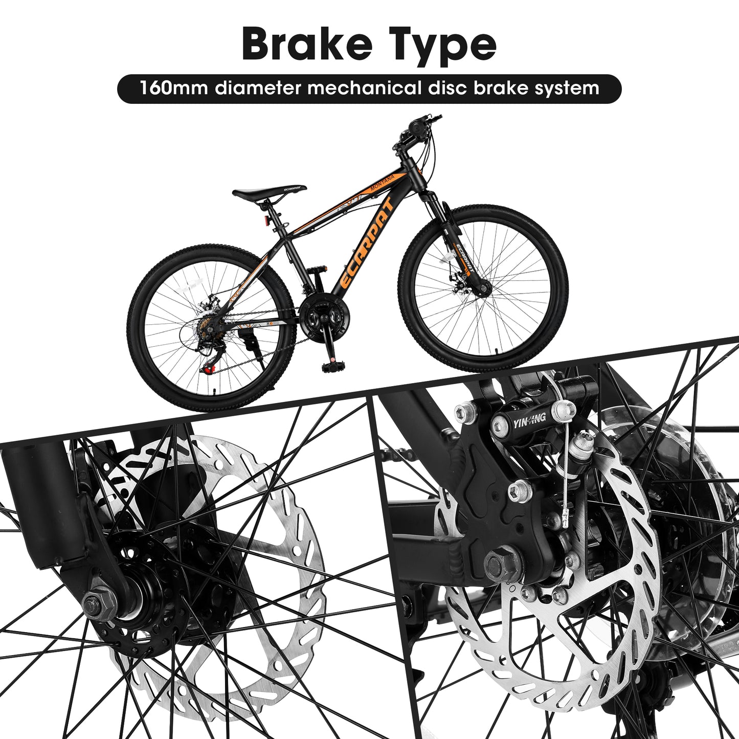 Ecarpat 24 Inch Mountain Bike, Front Suspension Mens Mountain Bike with 21 Speeds High-Carbon Steel Frame and Disc Brakes, Adult Sport Bicycle for Trail Snow Commuter City Road