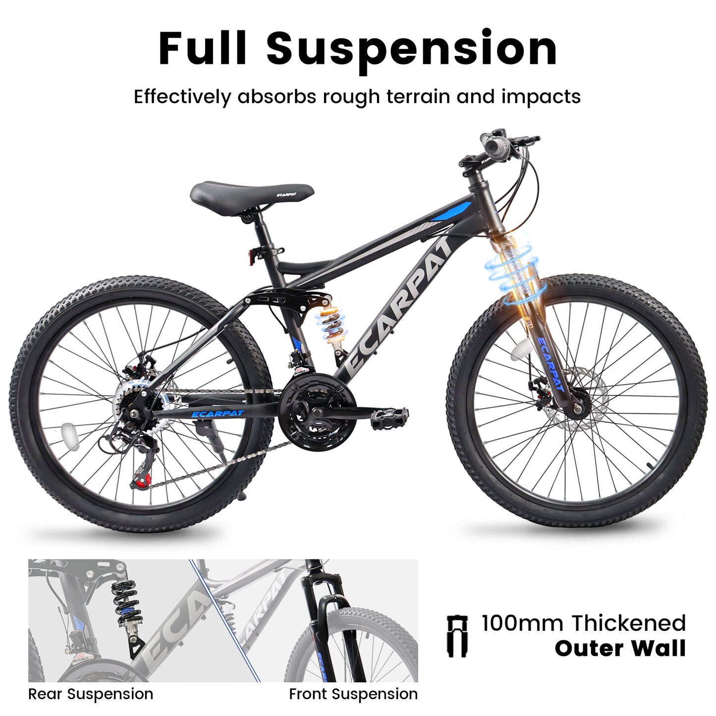 24/26/27.5 Inch Full Suspension Mountain Bike, 21 Speeds Dual Disc Brake, Men Women Mountain Bike,Beach Snow Commuter City Bikes