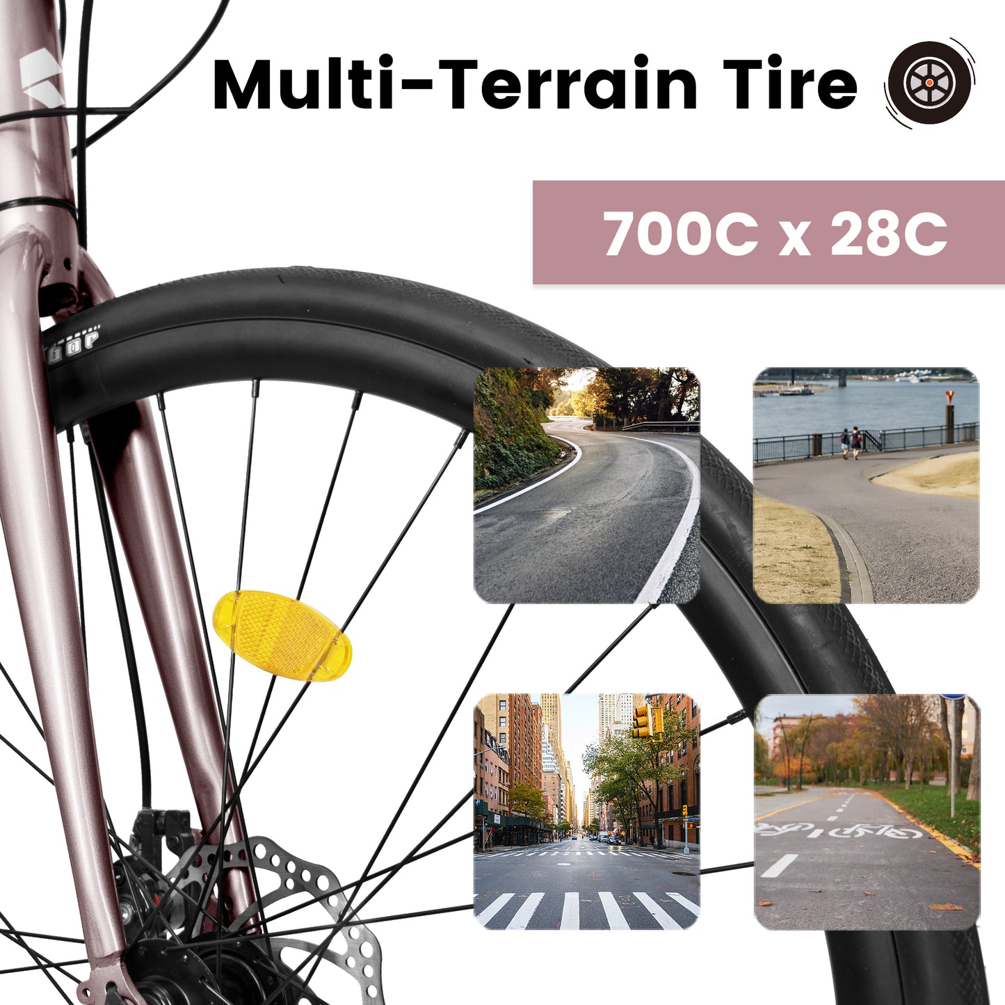Ecarpat 700C Road Bike, 16-Speed Outdoor Bike Disc Brakes, Light Weight Aluminum Frame ,Racing Bike City Commuting Road Bicycle M Size