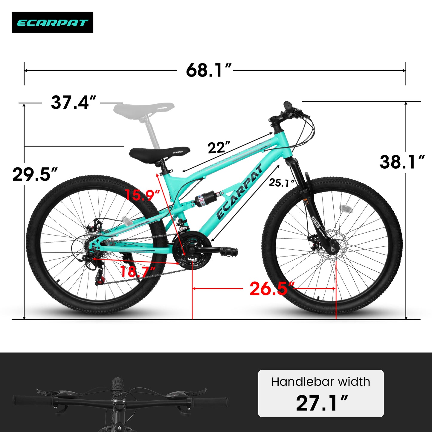 Ecarpat 26 Inch Full Suspension Mountain Bike, 21 Speeds Dual Disc Brake, Men Women Carbon Steel Mountain Bike, Adult Commuter City Bikes