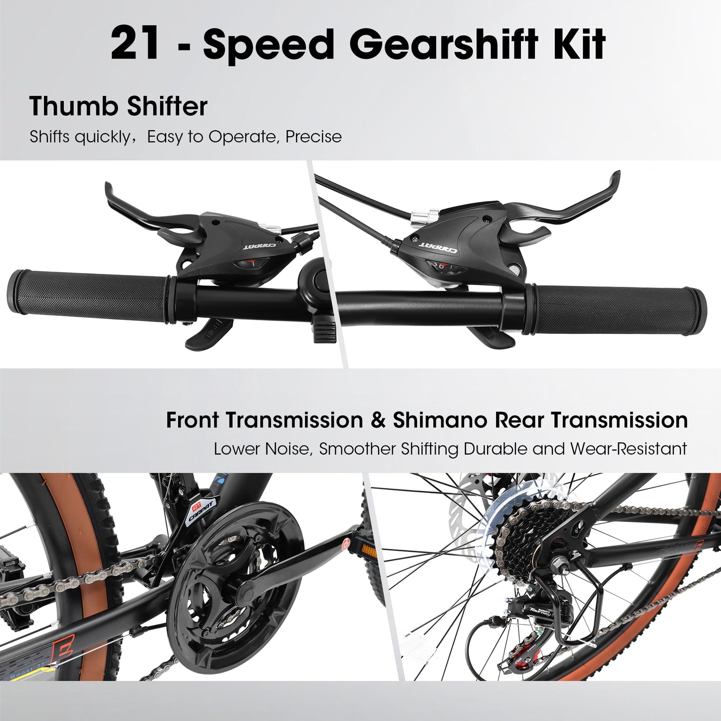 Ecarpat 24 Inch Mountain Bike, Dual/Front Suspension Mens Mountain Bike with 21 Speeds High-Carbon Steel Frame and Disc/V Brakes, Adult Sport Bicycle for Trail Snow Commuter City Road