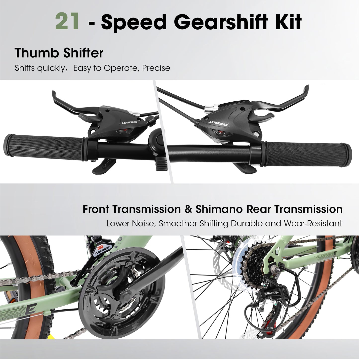 Ecarpat 24 Inch Mountain Bike, Dual/Front Suspension Mens Mountain Bike with 21 Speeds High-Carbon Steel Frame and Disc/V Brakes, Adult Sport Bicycle for Trail Snow Commuter City Road