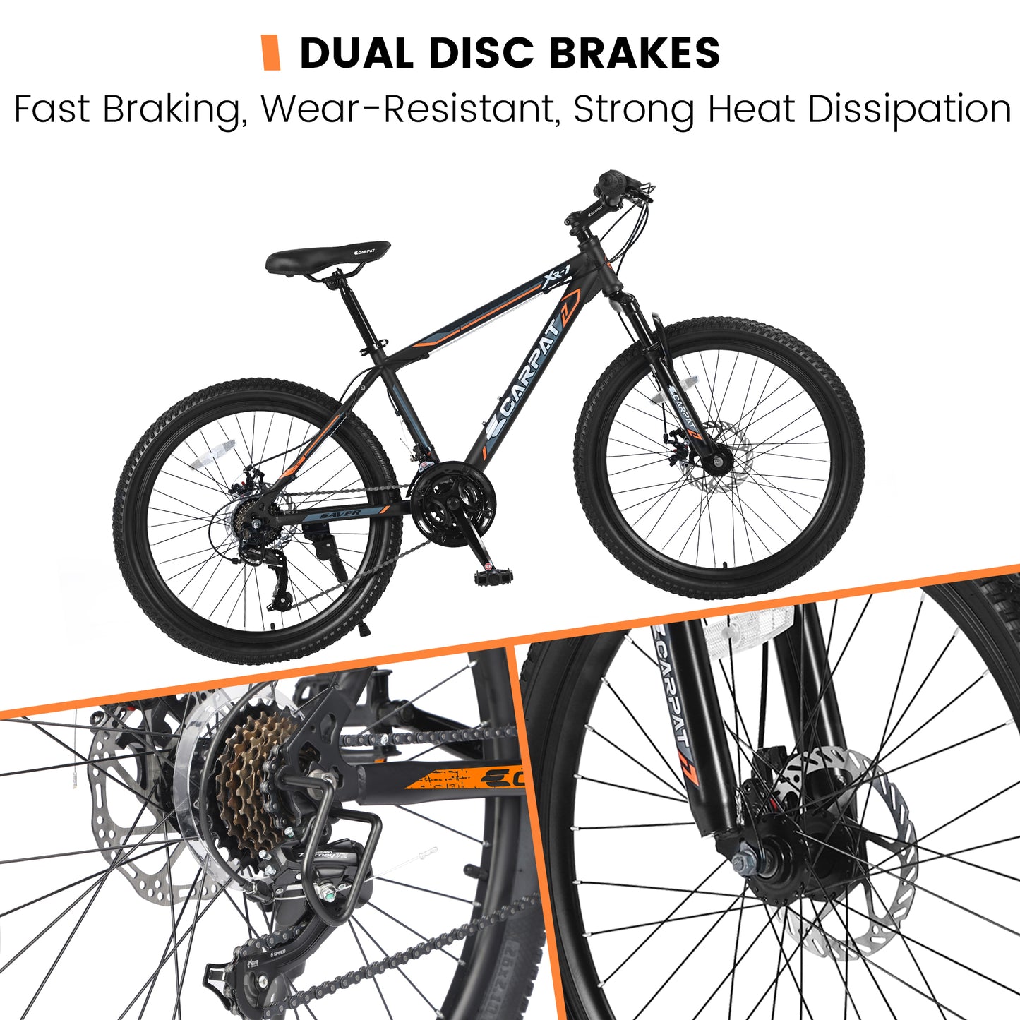 Ecarpat 26 Inch Mens Mountain Bike, 21 Speeds Carbon Steel Mountain Bike, Disc Brakes and Suspension Fork Mountain Bike, Adult Sport Bicycle for Trail Snow Commuter City Road