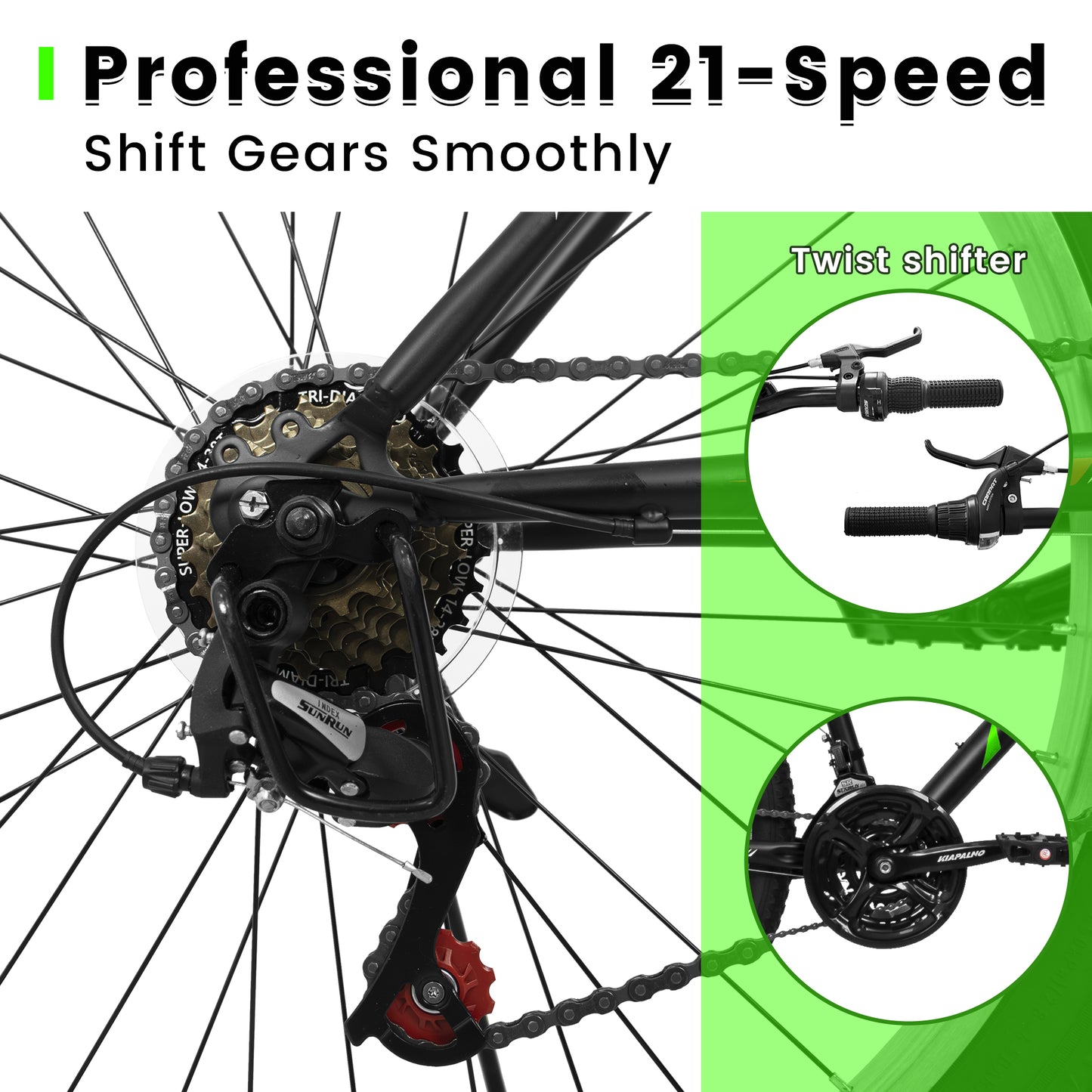 Mountain Bike 26 Inch for Men Women, 21 Speeds High-Carbon Steel Frame, Front Suspension Sport Bicycle, Adult Teens MTB Bicycle for Snow City Commuters and Short Trip