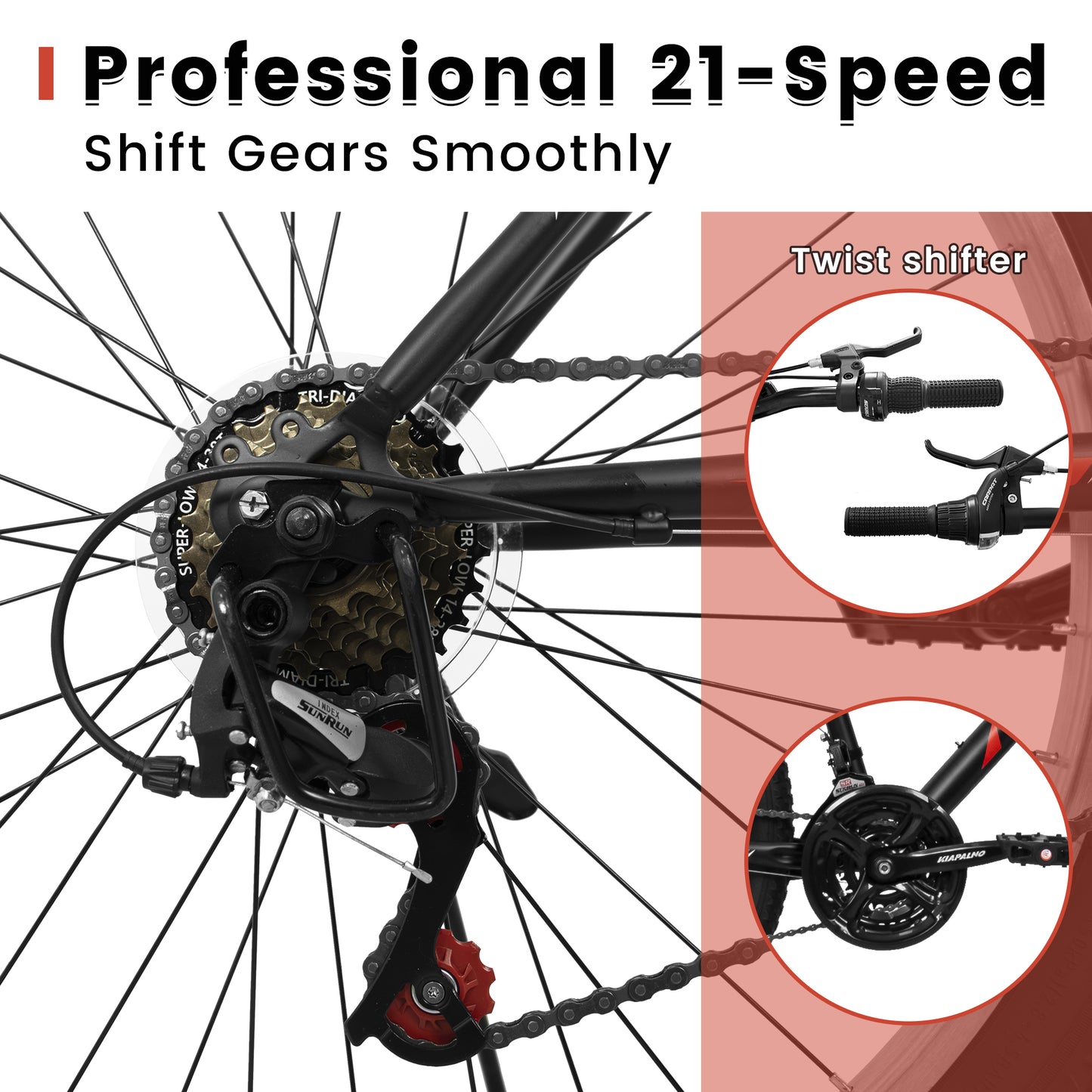 Mountain Bike 26 Inch for Men Women, 21 Speeds High-Carbon Steel Frame, Front Suspension Sport Bicycle, Adult Teens MTB Bicycle for Snow City Commuters and Short Trip