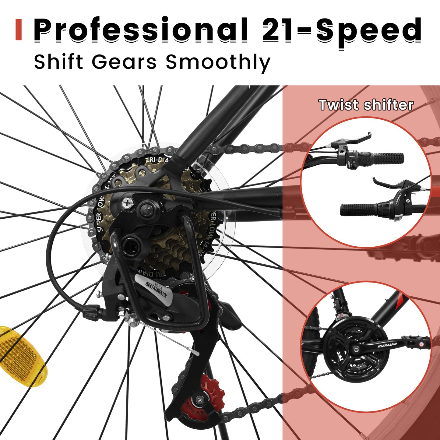 Mountain Bike 26 Inch for Men Women, 21 Speeds High-Carbon Steel Frame, Front Suspension Sport Bicycle, Adult Teens MTB Bicycle for Snow City Commuters and Short Trip