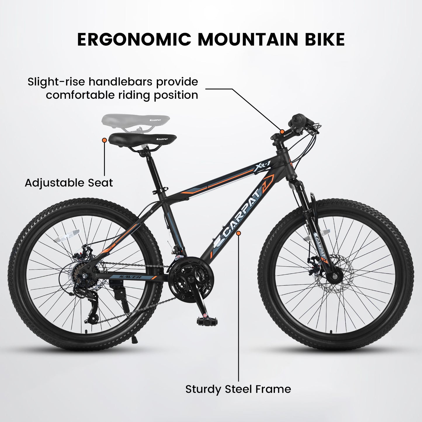 Ecarpat 26 Inch Mens Mountain Bike, 21 Speeds Carbon Steel Mountain Bike, Disc Brakes and Suspension Fork Mountain Bike, Adult Sport Bicycle for Trail Snow Commuter City Road