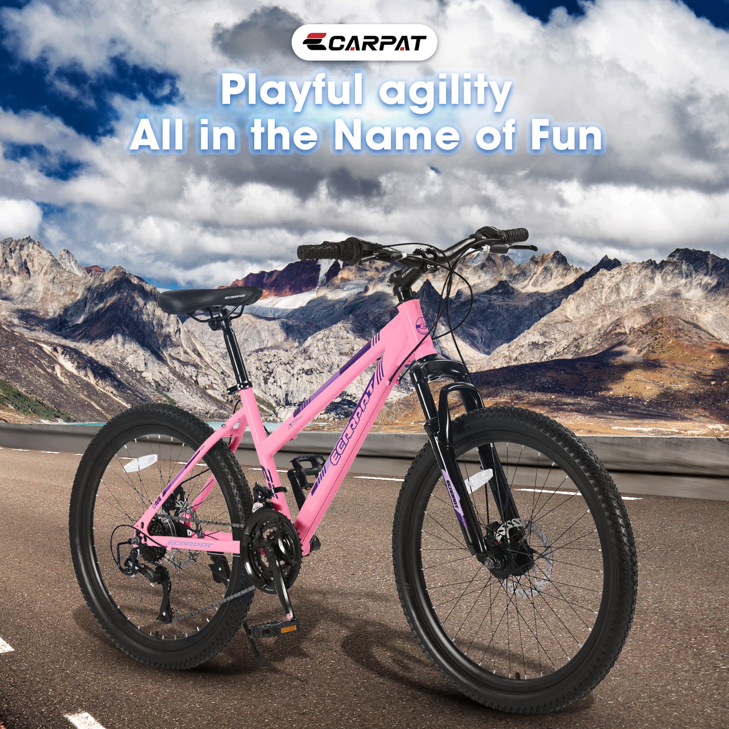 Ecarpat 24/26 Inch Women Girls Mountain Bike, Disc Brakes 21 Speeds Women Bike, Sturdy Steel Frame and Suspension Fork, Stylish Adult and Teens Bicycle for Urban Trail Snow Commuter