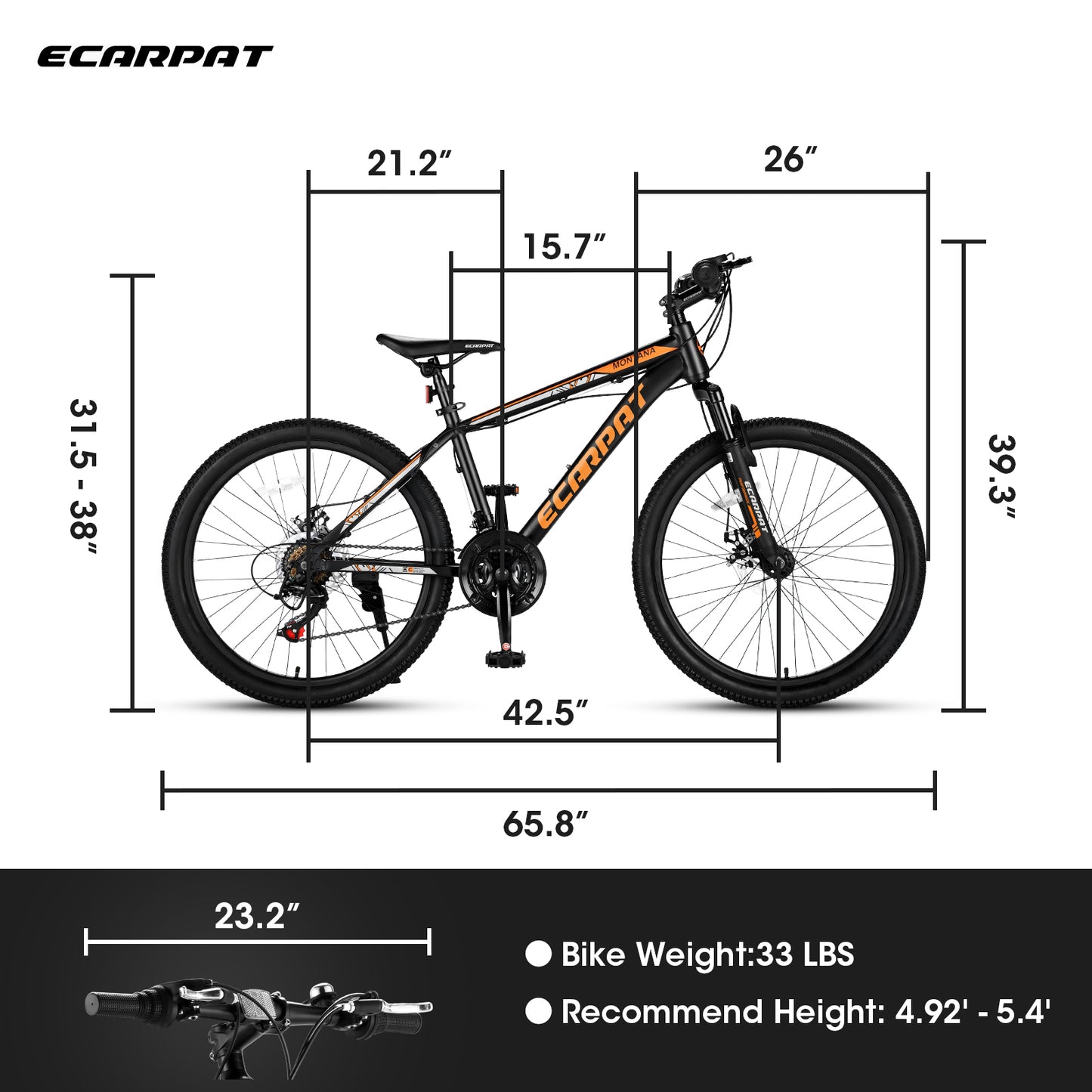 Ecarpat 24 Inch Mountain Bike, Front Suspension Mens Mountain Bike with 21 Speeds High-Carbon Steel Frame and Disc Brakes, Adult Sport Bicycle for Trail Snow Commuter City Road
