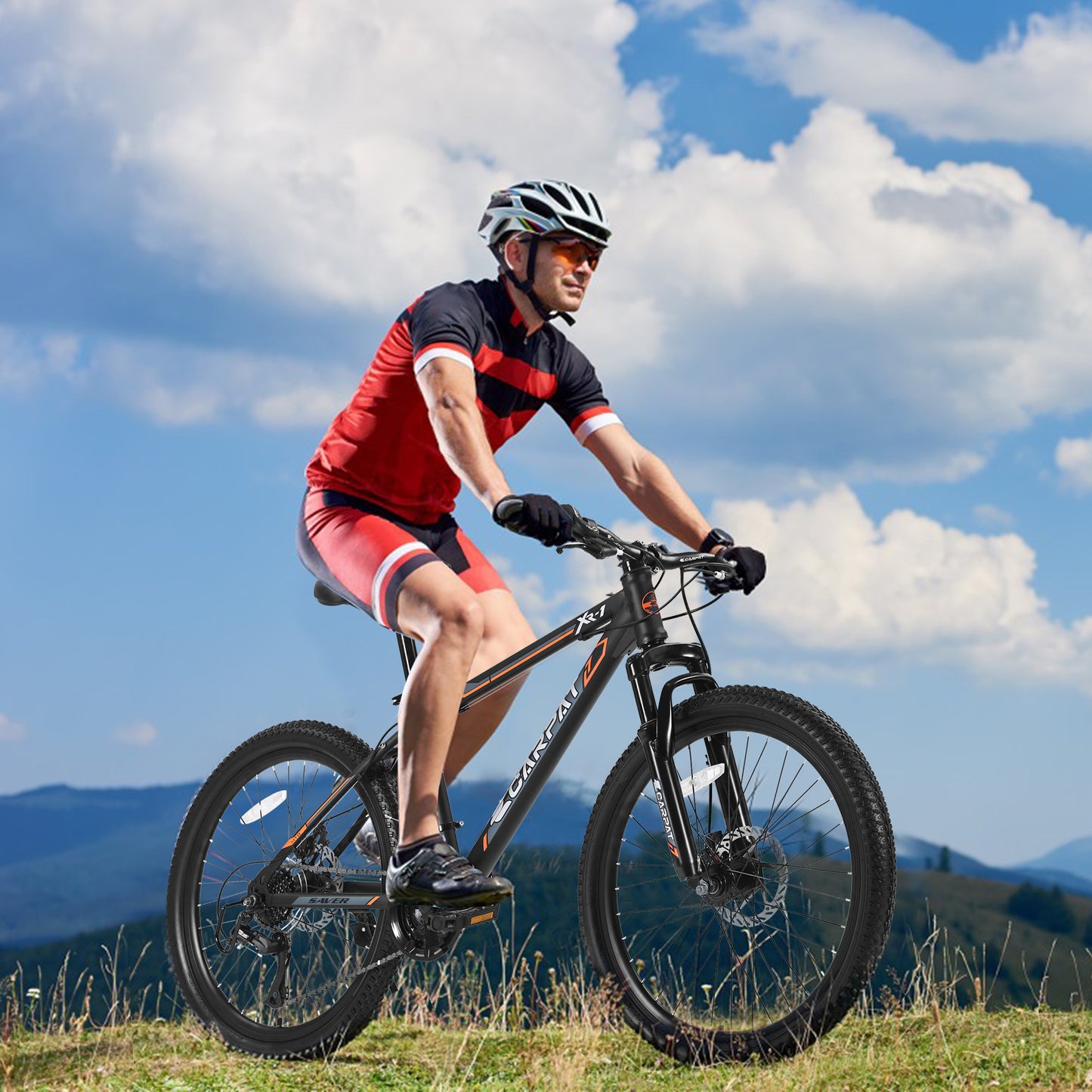 Ecarpat 26 Inch Mens Mountain Bike, 21 Speeds Carbon Steel Mountain Bike, Disc Brakes and Suspension Fork Mountain Bike, Adult Sport Bicycle for Trail Snow Commuter City Road