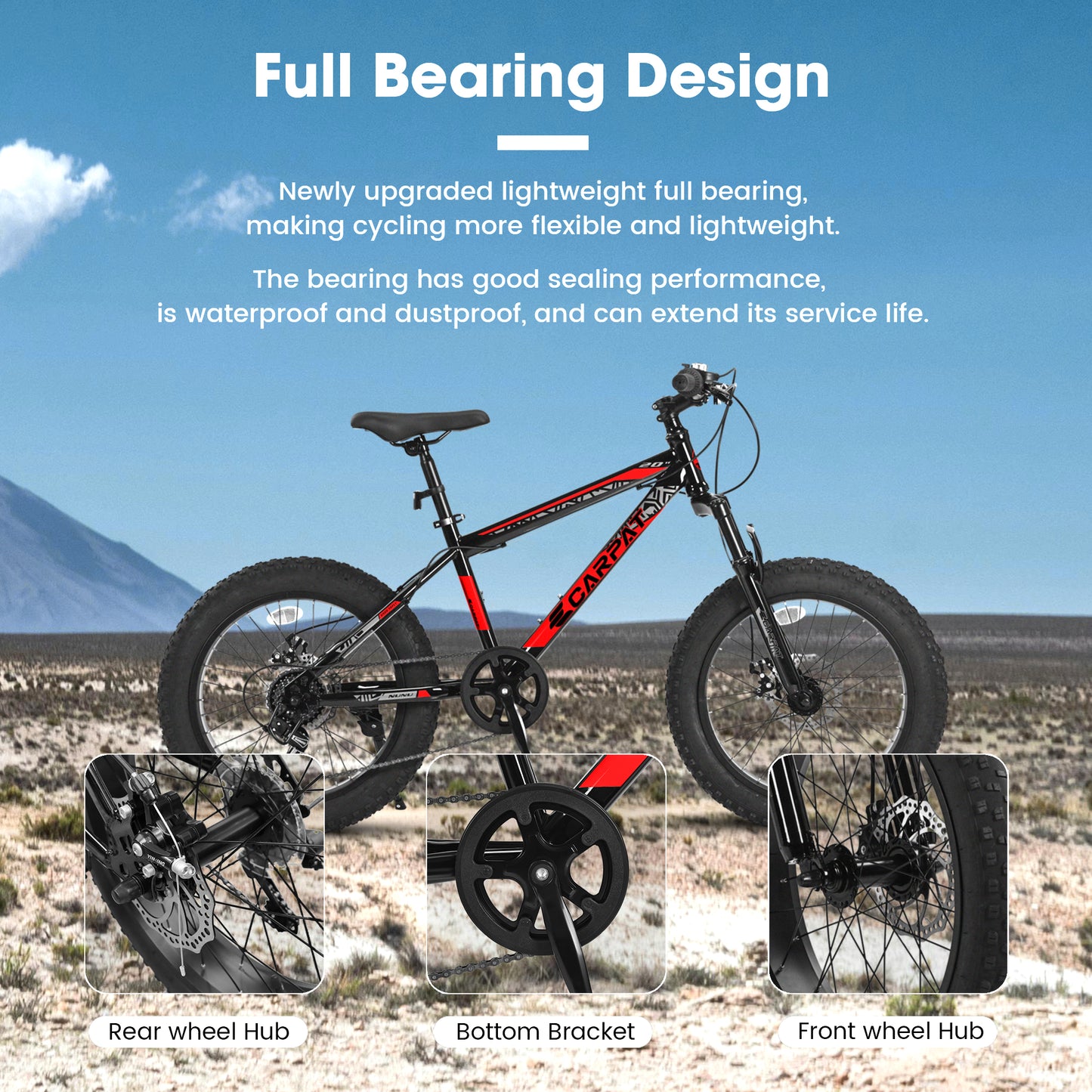 Ecarpat 20 Inch Fat Tire Mountain Bike,Dual Disc Brakes Suspension Fork, 7-Speed Boys Girls Mountain Bikes, All Terrain Kids Mountain Bikes for Boys and Girls 8-15 Years Old