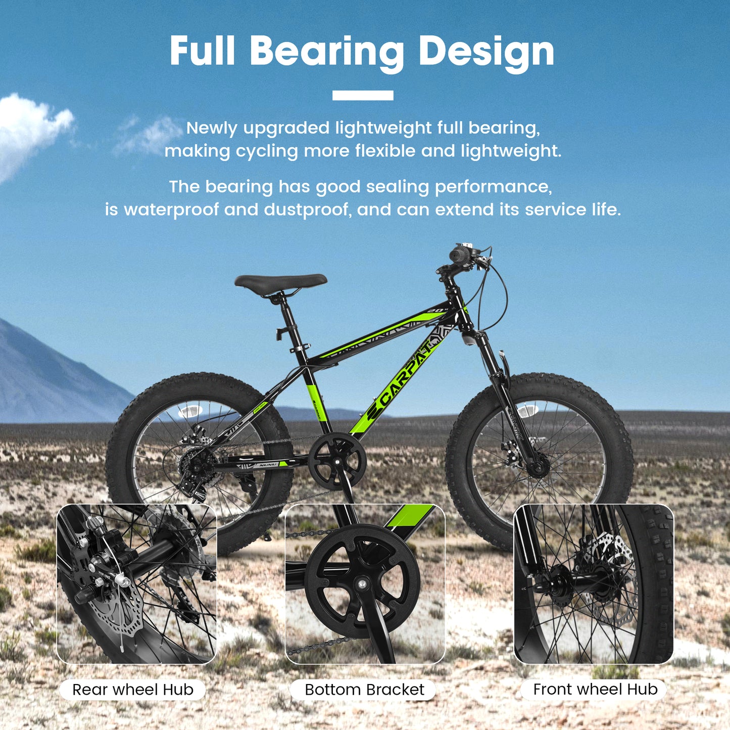 Ecarpat 20 Inch Fat Tire Mountain Bike,Dual Disc Brakes Suspension Fork, 7-Speed Boys Girls Mountain Bikes, All Terrain Kids Mountain Bikes for Boys and Girls 8-15 Years Old