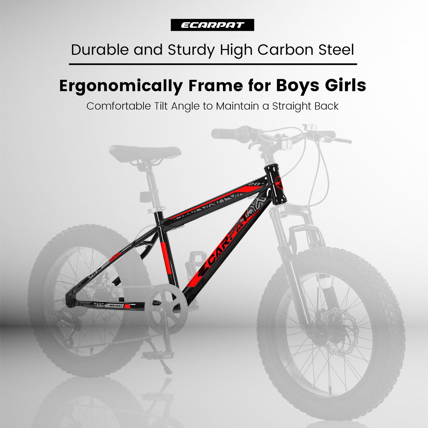 Ecarpat 20 Inch Fat Tire Mountain Bike,Dual Disc Brakes Suspension Fork, 7-Speed Boys Girls Mountain Bikes, All Terrain Kids Mountain Bikes for Boys and Girls 8-15 Years Old