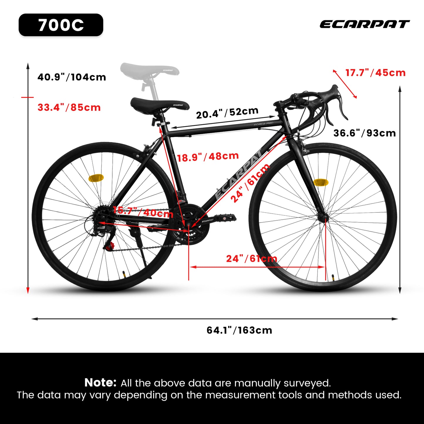 Ecarpat 700C Hybrid Road Bike, 21 Speeds Steel Frame Racing Commuting City Bike
