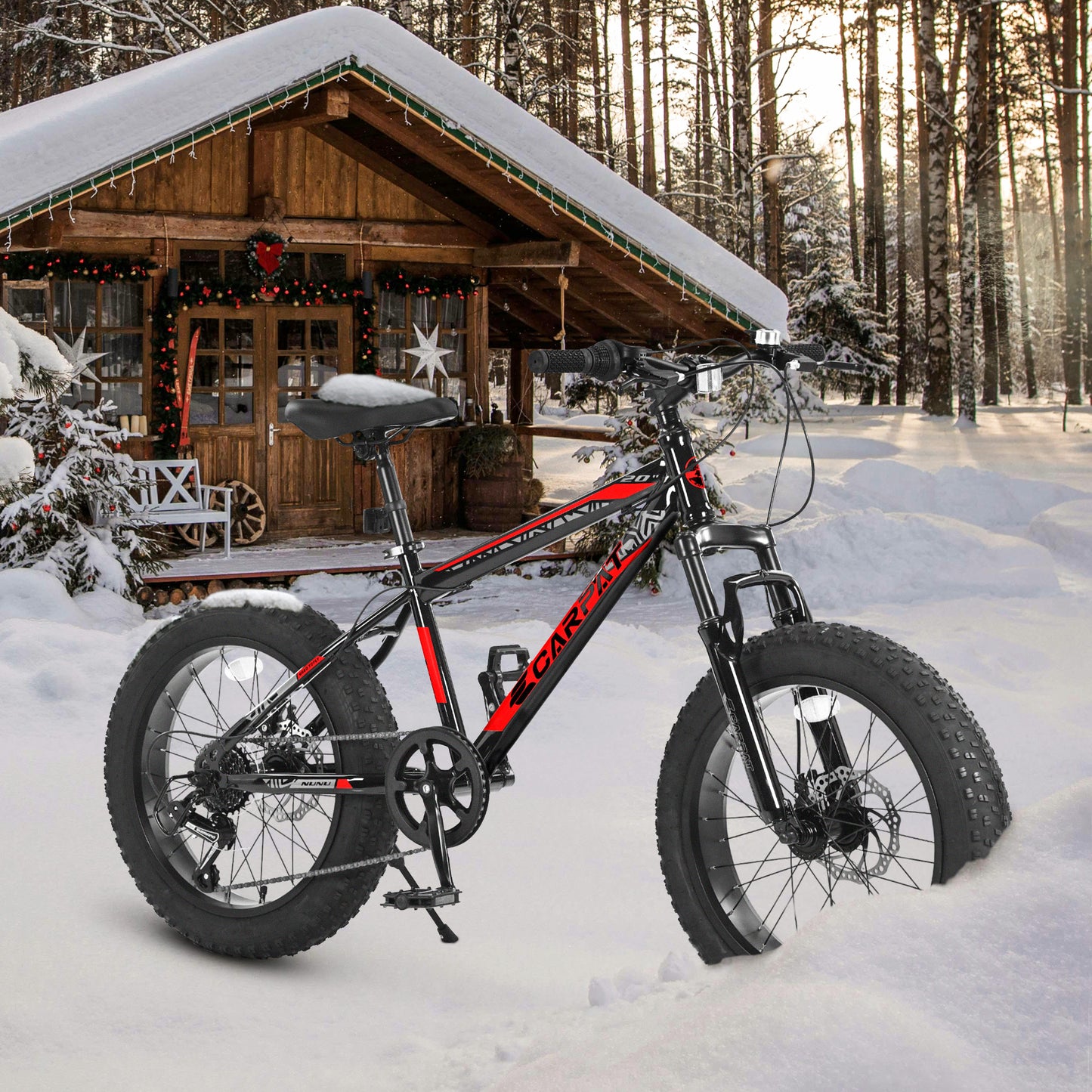Ecarpat 20 Inch Fat Tire Mountain Bike,Dual Disc Brakes Suspension Fork, 7-Speed Boys Girls Mountain Bikes, All Terrain Kids Mountain Bikes for Boys and Girls 8-15 Years Old