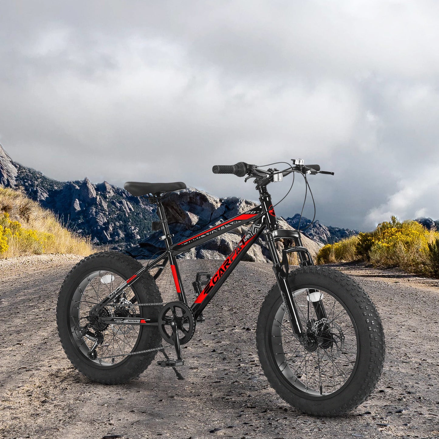Ecarpat 20 Inch Fat Tire Mountain Bike,Dual Disc Brakes Suspension Fork, 7-Speed Boys Girls Mountain Bikes, All Terrain Kids Mountain Bikes for Boys and Girls 8-15 Years Old