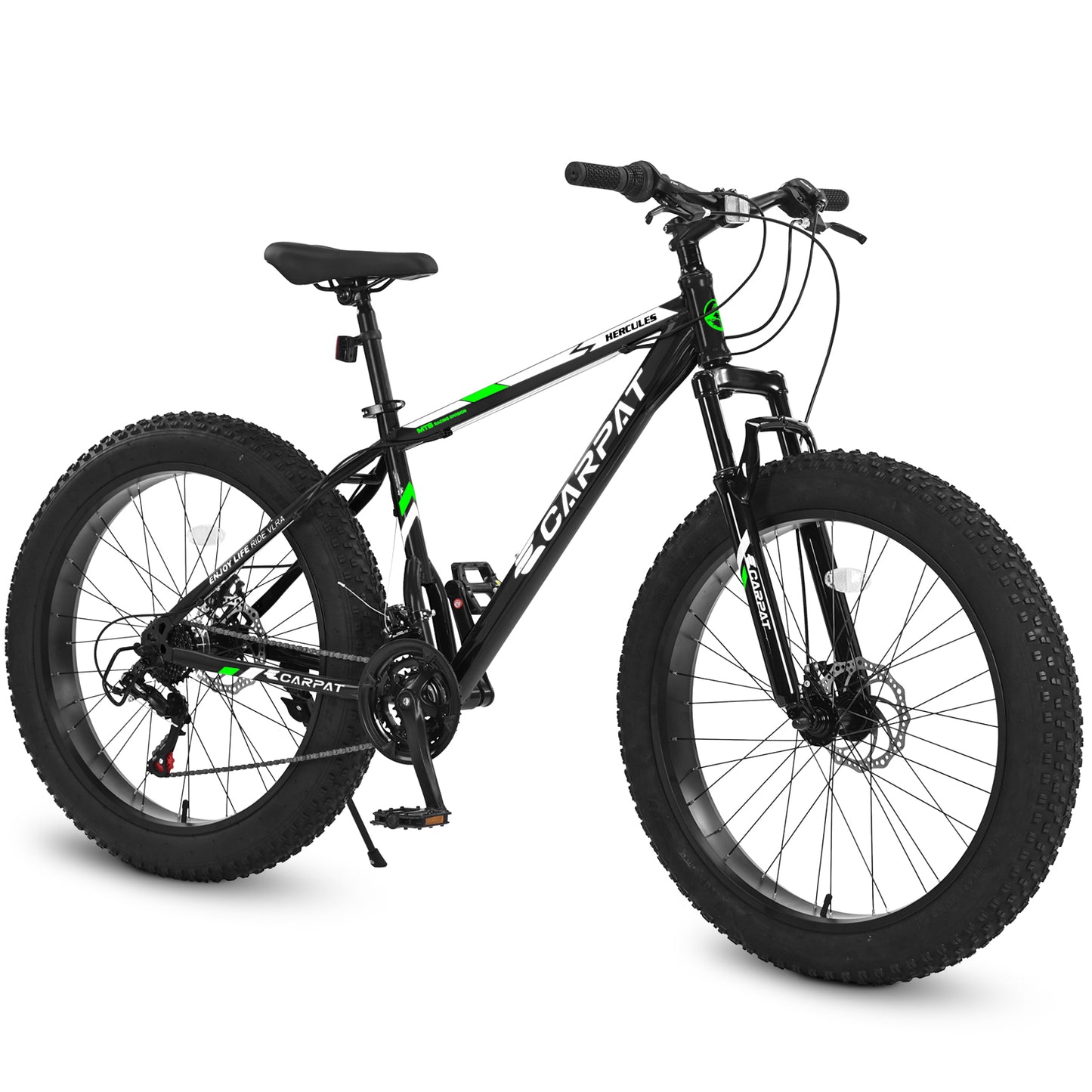 26 Inch Fat Tire Bike Adult/Youth Full Shimano 21 Speed Mountain Bike, Dual Disc Brake, High-Carbon Steel Frame, Front Suspension, Mountain Trail Bike, Urban Commuter City Bicycle