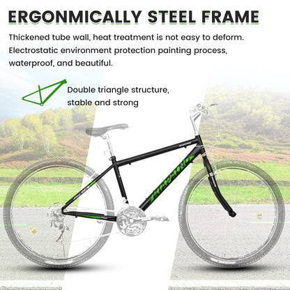 Mountain Bike 26 Inch for Men Women, 21 Speeds High-Carbon Steel Frame, Front Suspension Sport Bicycle, Adult Teens MTB Bicycle for Snow City Commuters and Short Trip