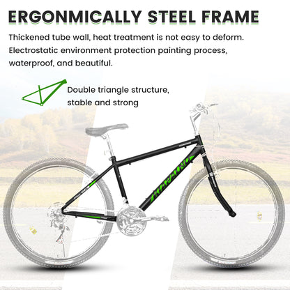 Mountain Bike 26 Inch for Men Women, 21 Speeds High-Carbon Steel Frame, Front Suspension Sport Bicycle, Adult Teens MTB Bicycle for Snow City Commuters and Short Trip