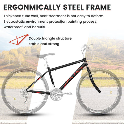 Mountain Bike 26 Inch for Men Women, 21 Speeds High-Carbon Steel Frame, Front Suspension Sport Bicycle, Adult Teens MTB Bicycle for Snow City Commuters and Short Trip