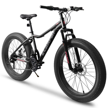 Ecarpat 26 Inch Fat Tire Mountain Bike, 21 Speeds High-Carbon Steel Frame Dual Disc Brakes MTB, Front/Full Suspension Mountain Bikes, Adult Men Women Bicycles Bikes