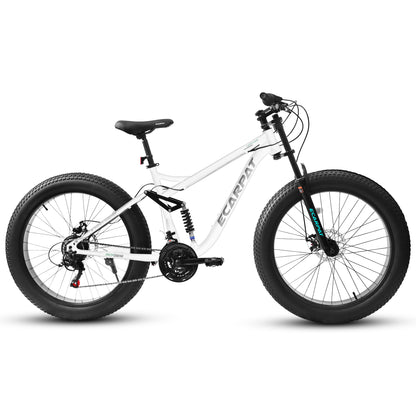 26 Inch Dual Full Suspension Mountain Bike, 21 Speeds Dual Disc Brake, Men Women Carbon Steel Mountain Bike, Adult Trail Beach Snow Commuter City Bikes