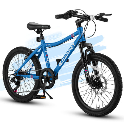 Ecarpat 20 inch Kids Mountain Bike for Boys Girls 7-15 Years Old, All Terrain Mountain Bikes 7-Speed with Mechanical Disc Brakes Front Suspension, Mountain Bicycle Gift for Boys and Girls