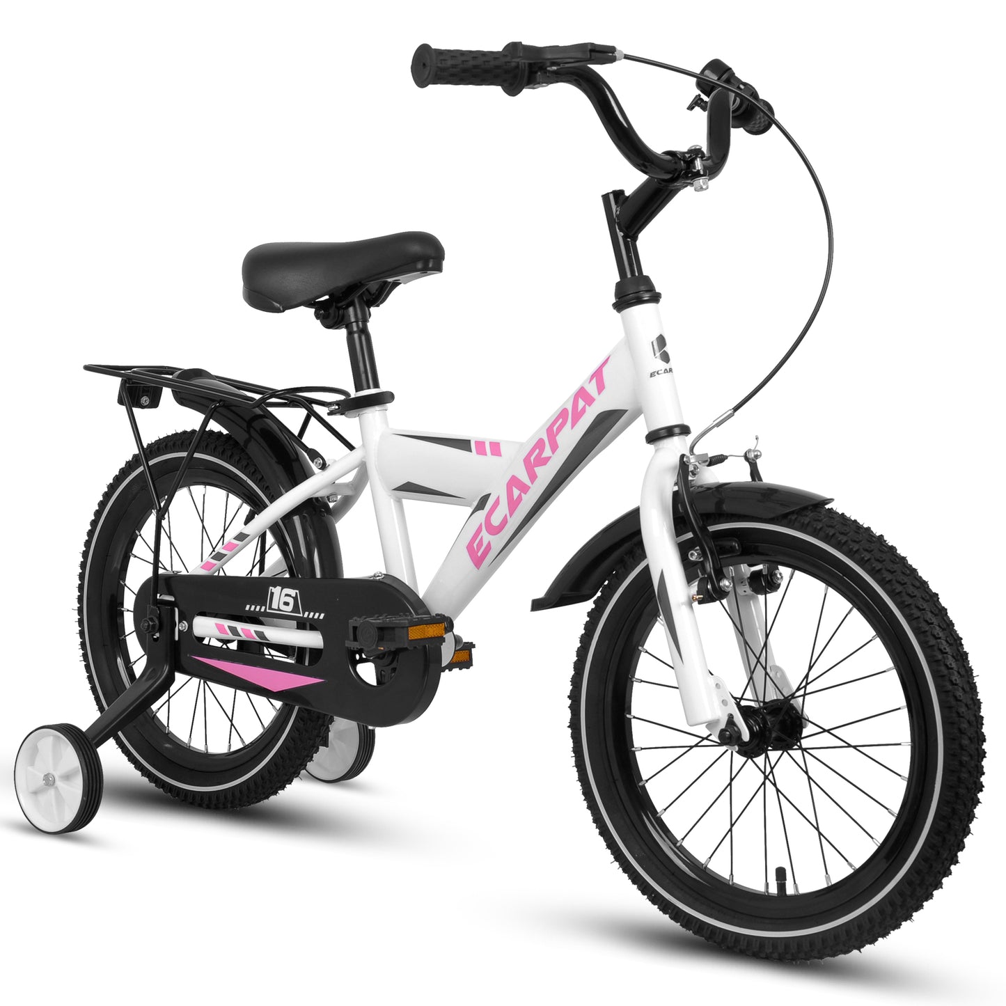 Ecarpat Kids Bike, 14 16 Inch Kids' Bicycles with Training Wheels, Hand Brakes and Seat, Freestyle Children Bicycle for Ages 4-8 Years Old Boys Girls, White