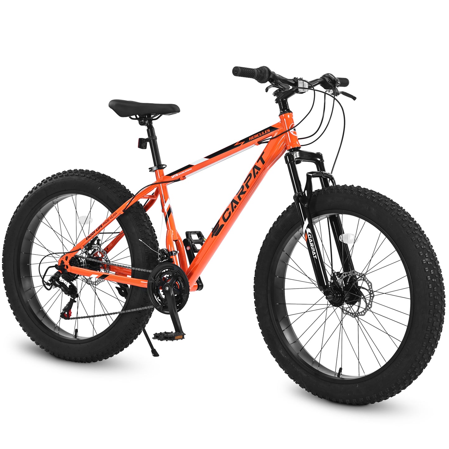 26 Inch Fat Tire Bike Adult/Youth Full Shimano 21 Speed Mountain Bike, Dual Disc Brake, High-Carbon Steel Frame, Front Suspension, Mountain Trail Bike, Urban Commuter City Bicycle