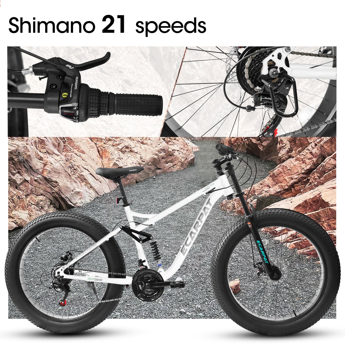 26 Inch Dual Full Suspension Mountain Bike, 21 Speeds Dual Disc Brake, Men Women Carbon Steel Mountain Bike, Adult Trail Beach Snow Commuter City Bikes