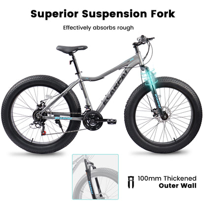 Ecarpat 26 Inch Fat Tire Mountain Bike, 21 Speeds High-Carbon Steel Frame Dual Disc Brakes MTB, Front/Full Suspension Mountain Bikes, Adult Men Women Bicycles Bikes