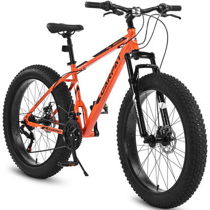 26 Inch Fat Tire Bike Adult/Youth Full Shimano 21 Speed Mountain Bike, Dual Disc Brake, High-Carbon Steel Frame, Front Suspension, Mountain Trail Bike, Urban Commuter City Bicycle