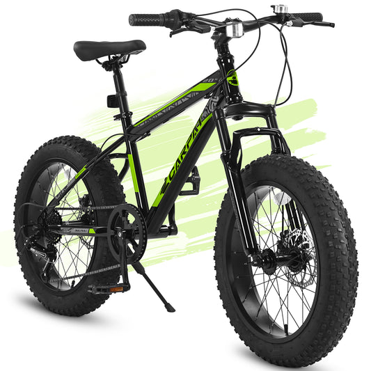 Ecarpat 20 Inch Fat Tire Mountain Bike,Dual Disc Brakes Suspension Fork, 7-Speed Boys Girls Mountain Bikes, All Terrain Kids Mountain Bikes for Boys and Girls 8-15 Years Old