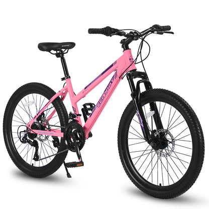 24/26 Inch Women Girls Mountain Bike, Disc Brakes 21 Speeds Women Bike, Sturdy Steel Frame and Suspension Fork, Stylish Adult and Teens Bicycle for Urban Trail Snow Commuter