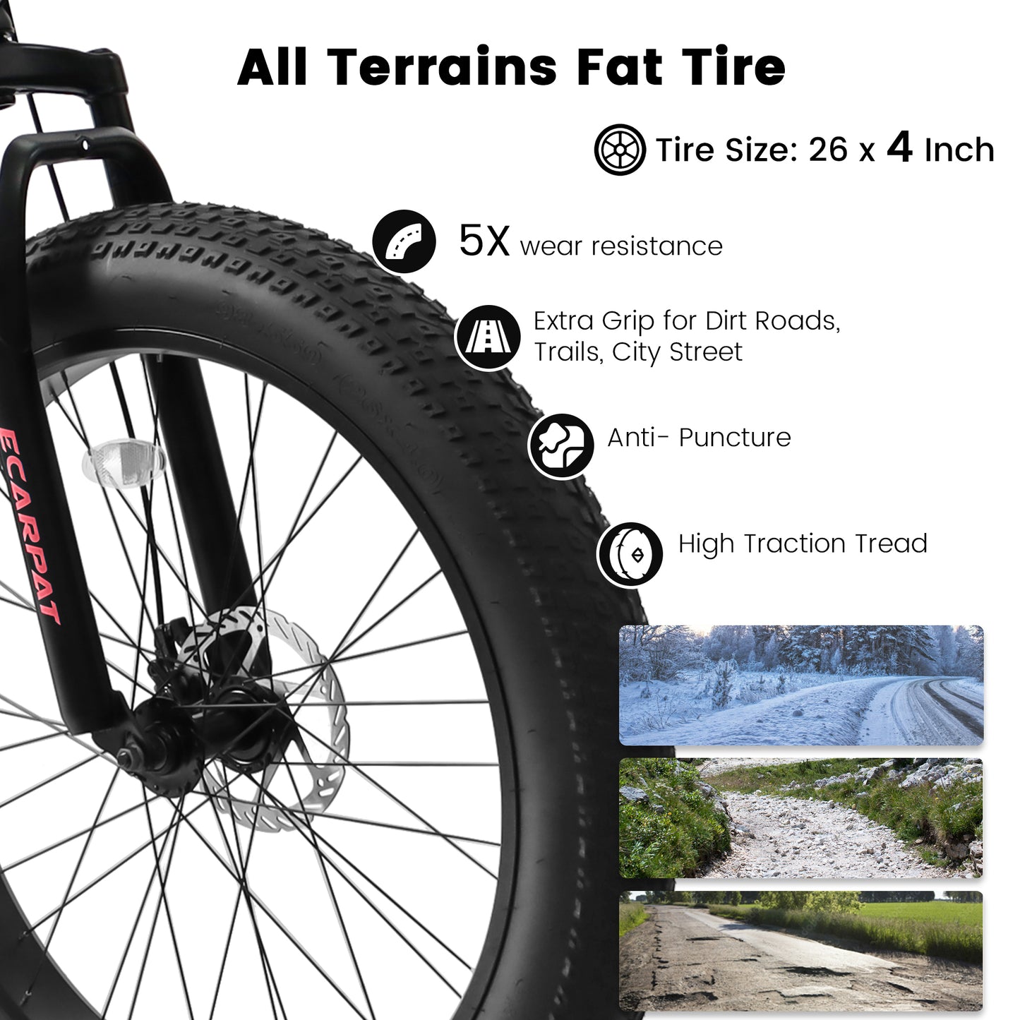 Ecarpat 26 Inch Fat Tire Mountain Bike, 21 Speeds High-Carbon Steel Frame Dual Disc Brakes MTB, Front/Full Suspension Mountain Bikes, Adult Men Women Bicycles Bikes