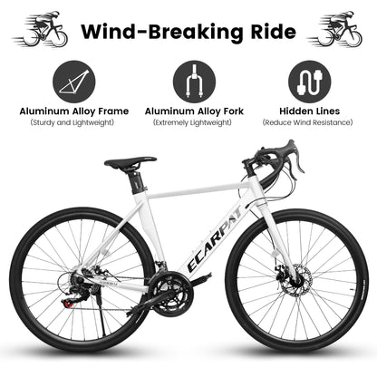 Ecarpat Road Bike 700C Tires, 14 Speeds Hybrid Bike for Men, Aluminum Alloy Lightweight Frame Disc Brake Racing Bike, City Commuting Road Bicycle for Men Women