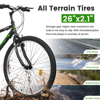 Mountain Bike 26 Inch for Men Women, 21 Speeds High-Carbon Steel Frame, Front Suspension Sport Bicycle, Adult Teens MTB Bicycle for Snow City Commuters and Short Trip