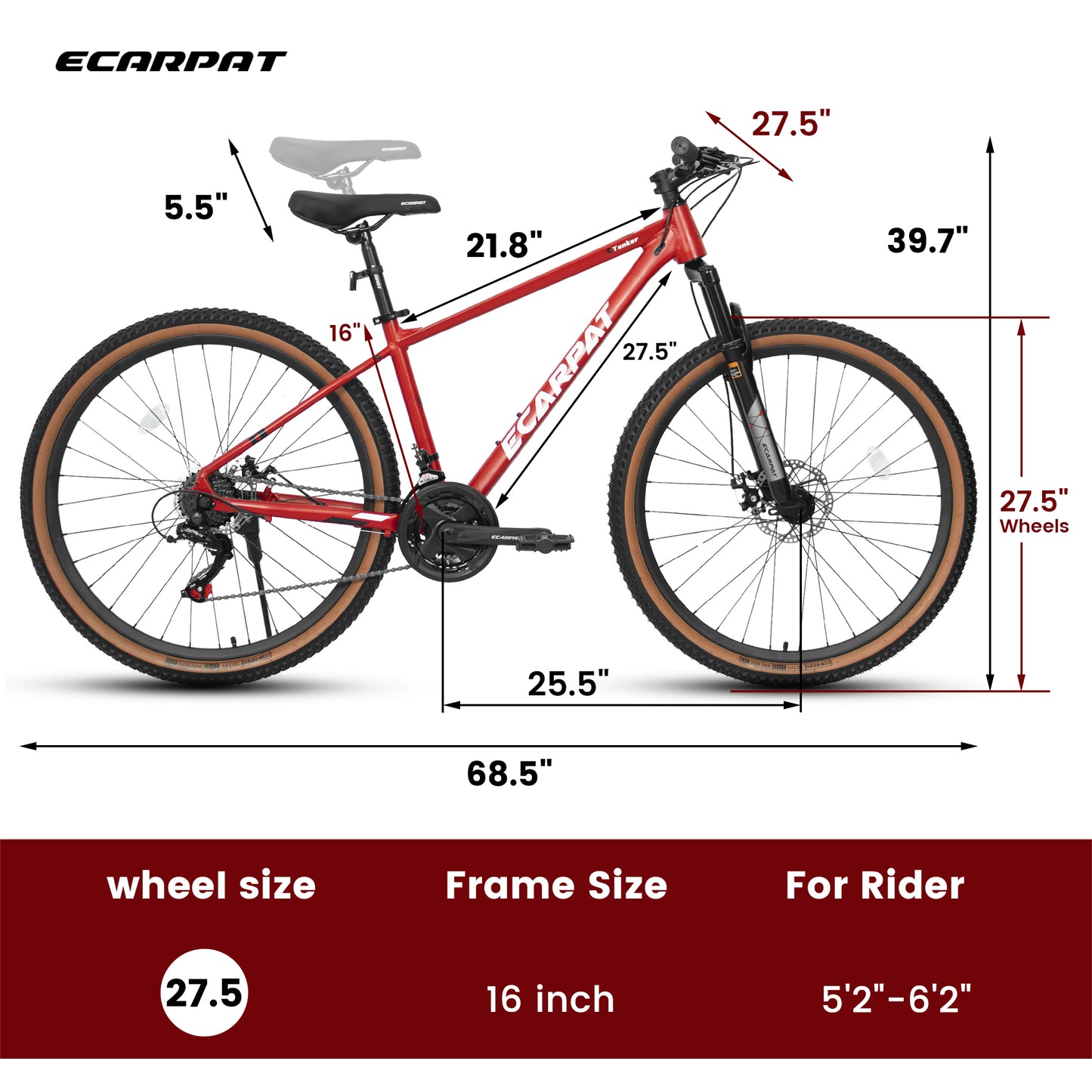 27.5 Inch Mountain Bike, Lightweight Aluminum Frame Men Women Bike, Disc Brakes 21 Speeds and Suspension Fork Classic Adult Bicycle, Teens Sport Bicycle for Urban Trail Snow Commuter