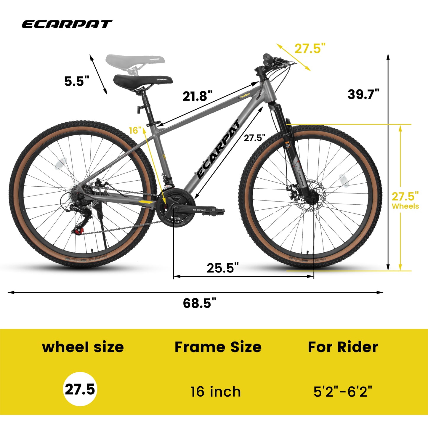 27.5 Inch Mountain Bike, Lightweight Aluminum Frame Men Women Bike, Disc Brakes 21 Speeds and Suspension Fork Classic Adult Bicycle, Teens Sport Bicycle for Urban Trail Snow Commuter