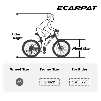 Ecarpat 26 Inch Fat Tire Mountain Bike, 21 Speeds High-Carbon Steel Frame Dual Disc Brakes MTB, Front/Full Suspension Mountain Bikes, Adult Men Women Bicycles Bikes