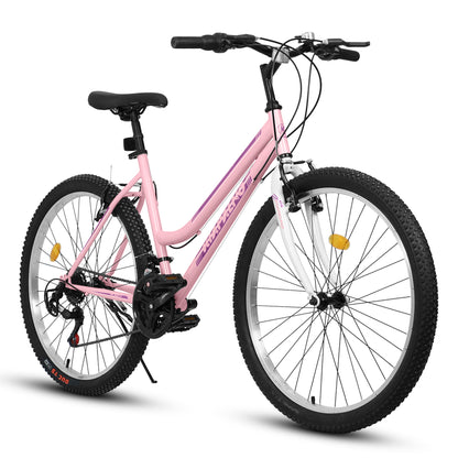 Womens' Girls 26 Inch Mountain Bikes,High Carbon Steel 21-Speed Bicycles, For Ages 16+Years Old, Daily Commuting City Gifts Bikes